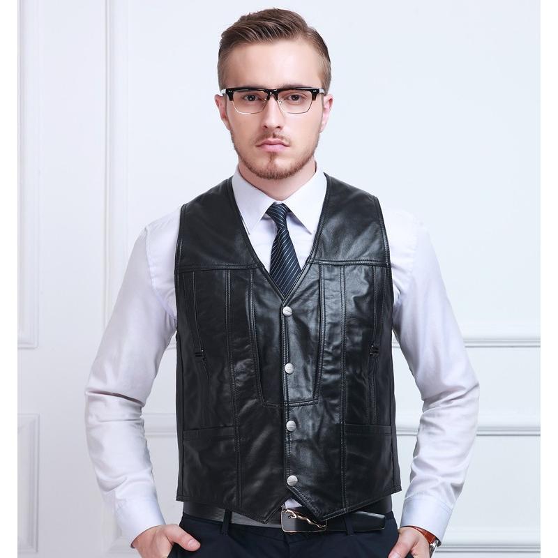 春夏秋冬 本革 ベスト メンズ レザーベスト ジレベスト 羊革 ベスト前