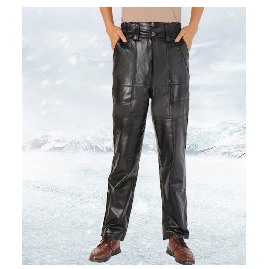 本革 羊革 メンズ革パン 春秋冬 レザーパンツ 防風防寒 厚手 バイク