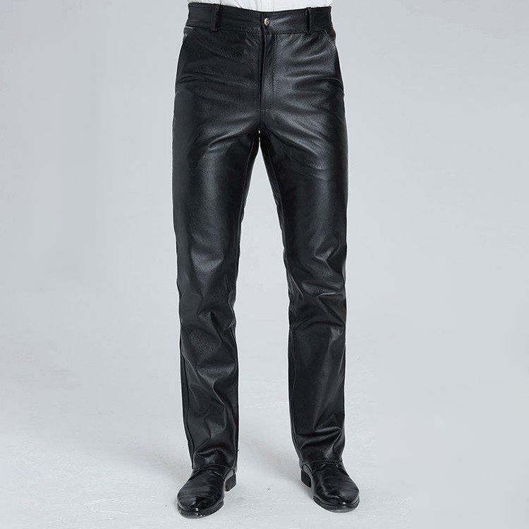 本革 牛革 メンズ革パン 春秋冬 レザーパンツ 防風防寒 ストレート