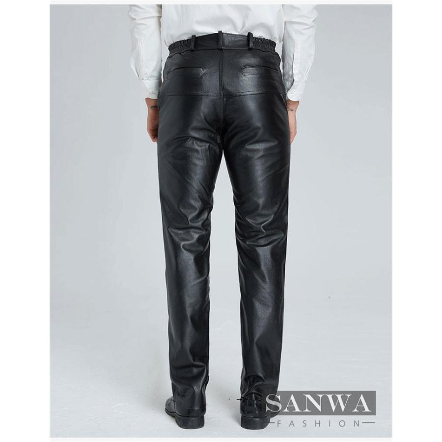 本革 牛革 メンズ革パン 春秋冬 レザーパンツ 防風防寒 ストレート