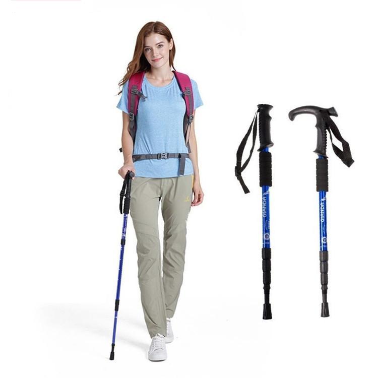 トレッキングポール 登山ステッキ ストック 軽量 T型グリップ 4段式