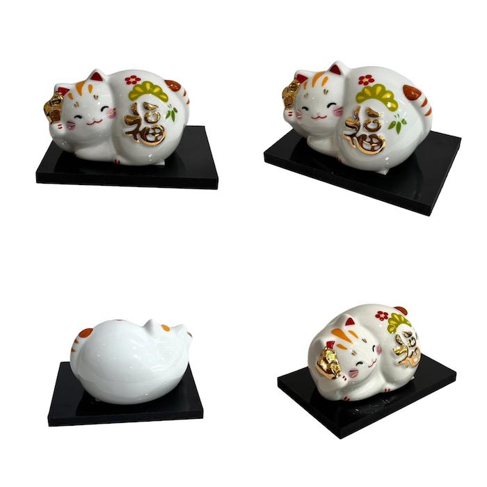 福丸ネコ トラ クロブチ 猫 置物 和雑貨 インテリア オブジェ 縁起物