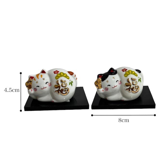 福丸ネコ トラ クロブチ 猫 置物 和雑貨 インテリア オブジェ 縁起物