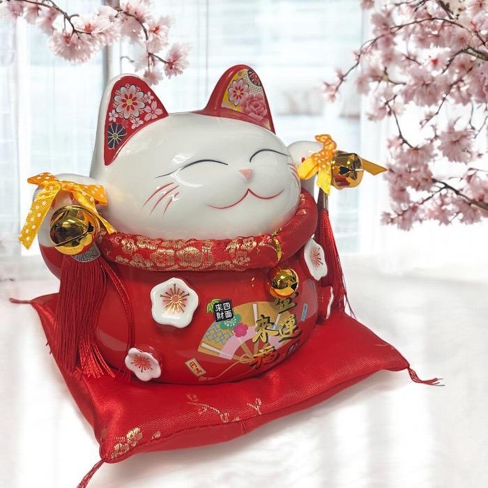 招き猫 金運来福 赤 大願成就 招福 中 まねき猫 ねこ 金運 幸福 風水