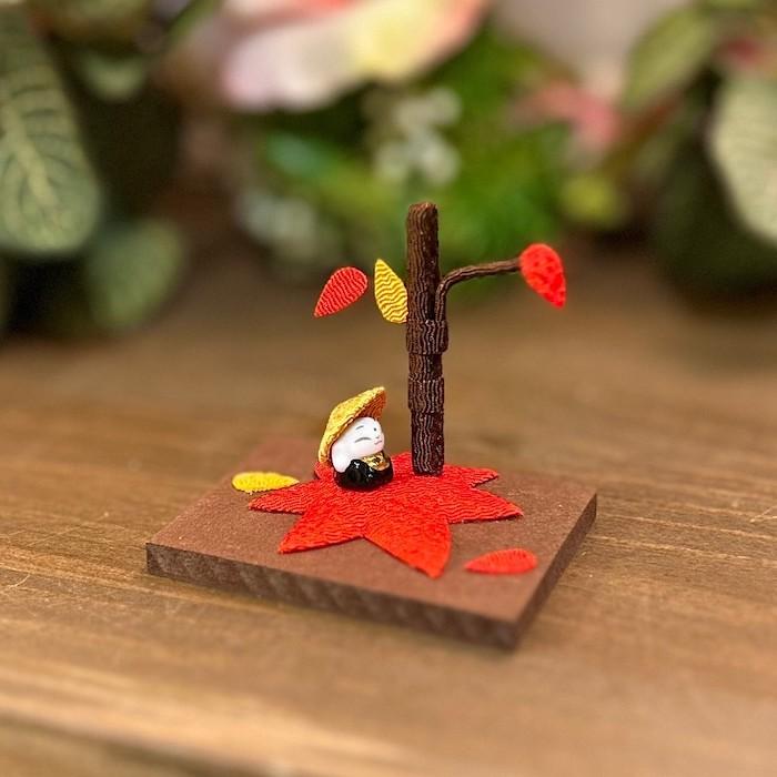傘地蔵 もみじ 紅葉 モミジ 秋 卓上ミニ飾り ちりめん 和雑貨 置物