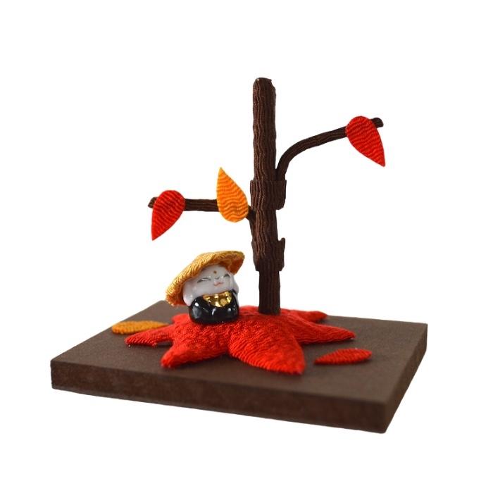 お地蔵様　ハンドメイド　もみじ　秋 傘地蔵 もみじ 紅葉 モミジ 秋 卓上ミニ飾り ちりめん 和雑貨 置物