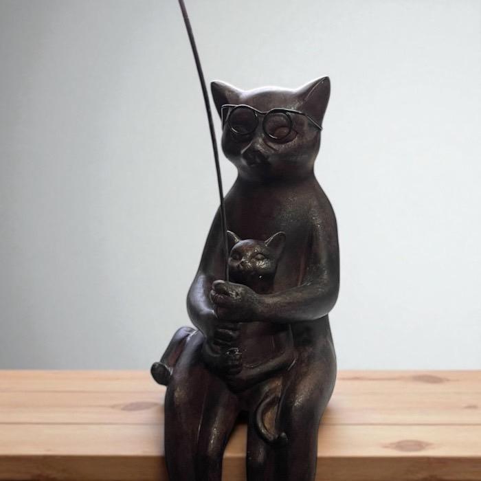 親子猫の魚釣り 猫 ねこ ネコ アンティーク風 置物 オブジェ