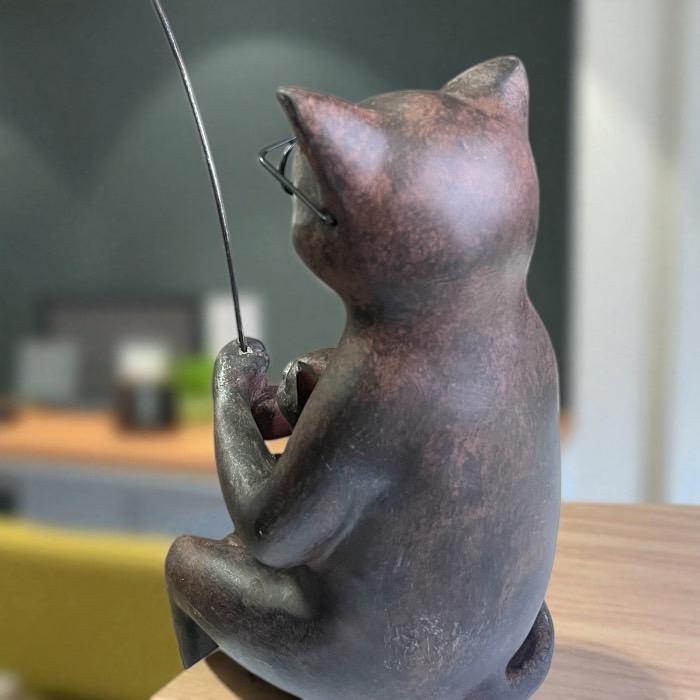 親子猫の魚釣り 猫 ねこ ネコ アンティーク風 置物 オブジェ