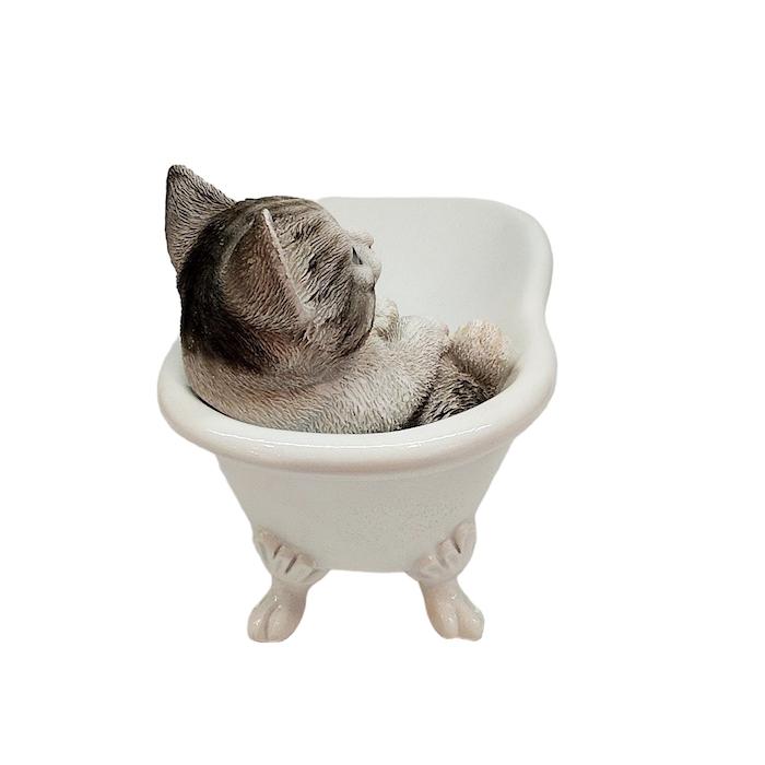キャットオーナメント サバトラ バスタブ キトン キティ 子猫 置物