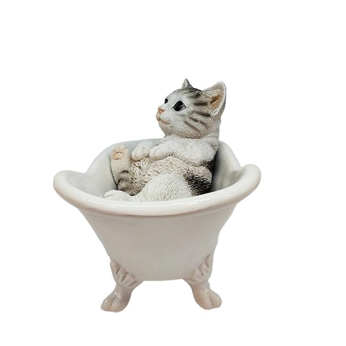 イタリア　リアル猫 ネコ　ねこ　キャット　サバトラ　置物 オーナメント オブジェ キャットオーナメント サバトラ バスタブ キトン キティ 子猫 置物