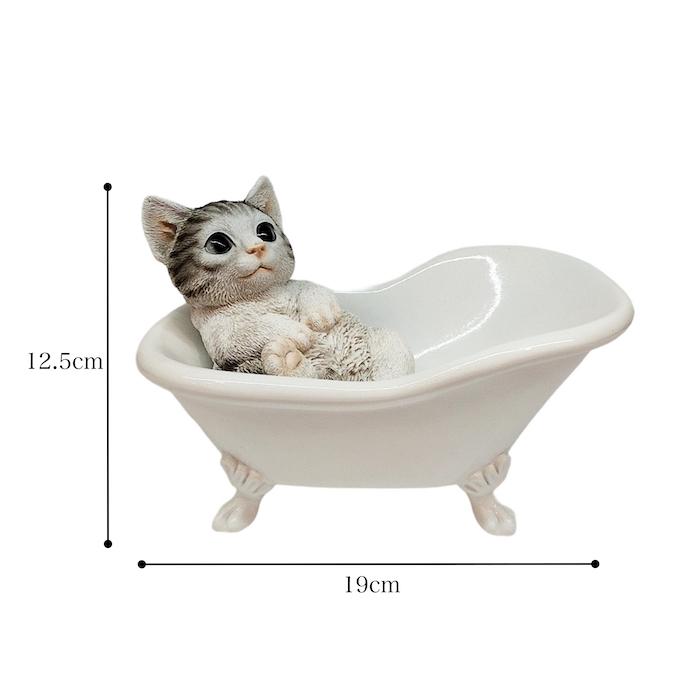 キャットオーナメント サバトラ バスタブ キトン キティ 子猫 置物