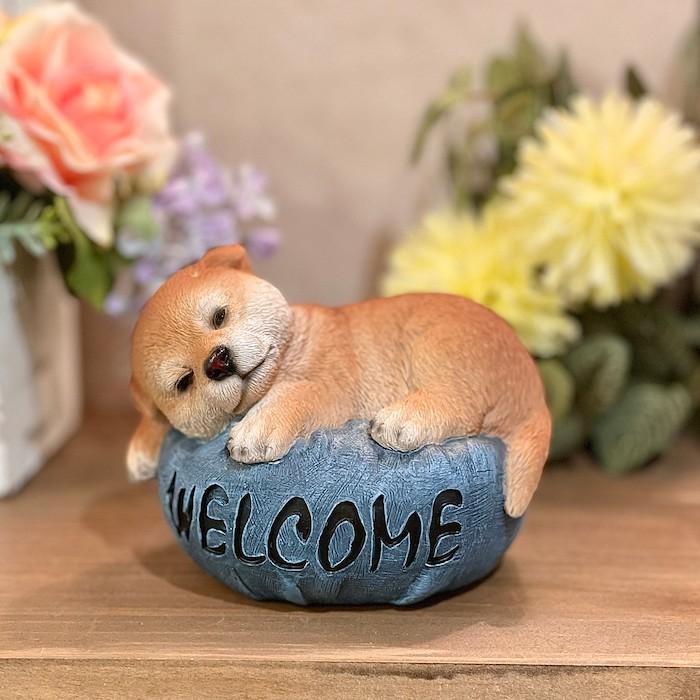 ドッグオーナメント 柴犬 シバ 子犬 お昼寝 welcome クッション 置物