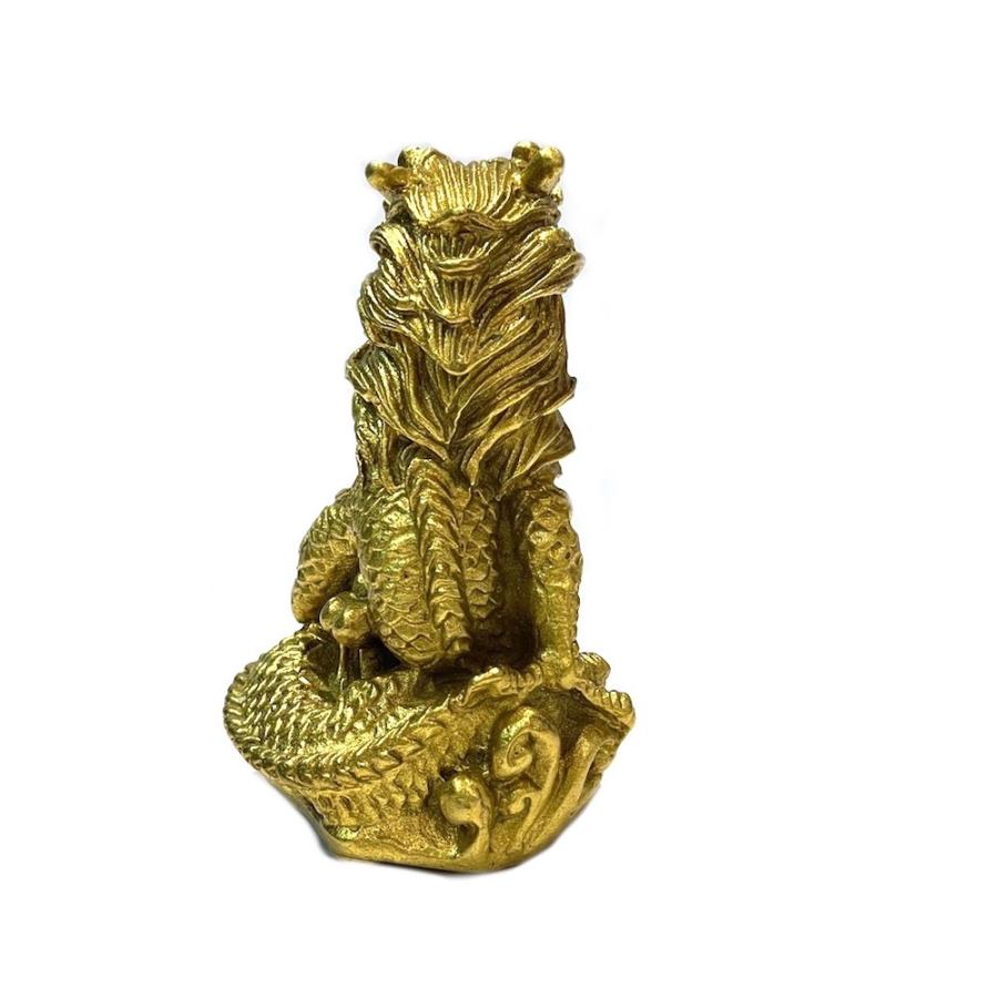 真鍮製 黄銅 オブジェ 龍 ドラゴン 竜 座龍 4本爪 金運 真鍮 ゴールド