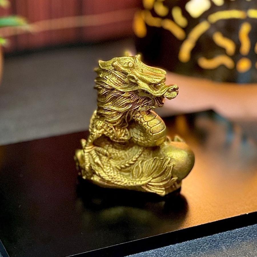 真鍮製 黄銅 オブジェ 龍 ドラゴン 竜 座龍 4本爪 金運 真鍮 ゴールド