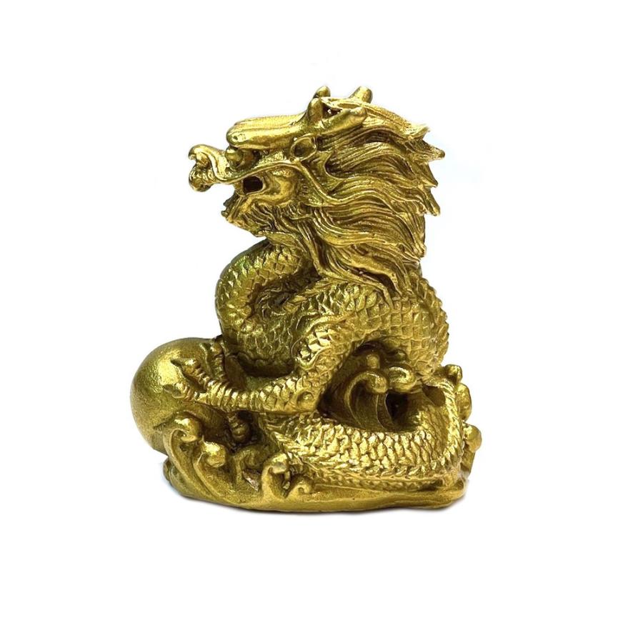真鍮製 黄銅 オブジェ 龍 ドラゴン 竜 座龍 4本爪 金運 真鍮 ゴールド