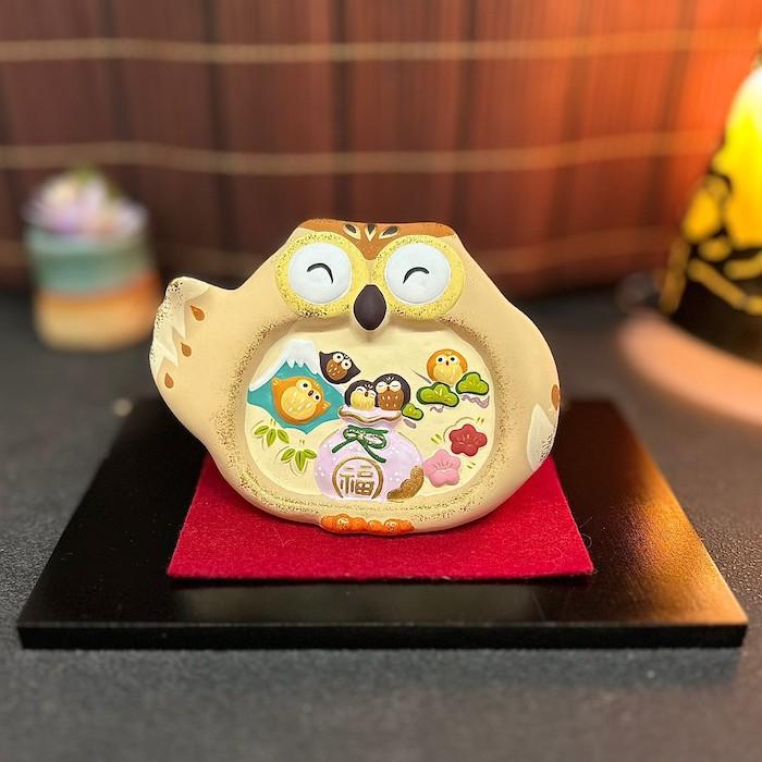 19-227 大福笑い幸福六貯金箱 ふくろう 不苦労 貯金箱かわいい 素焼き