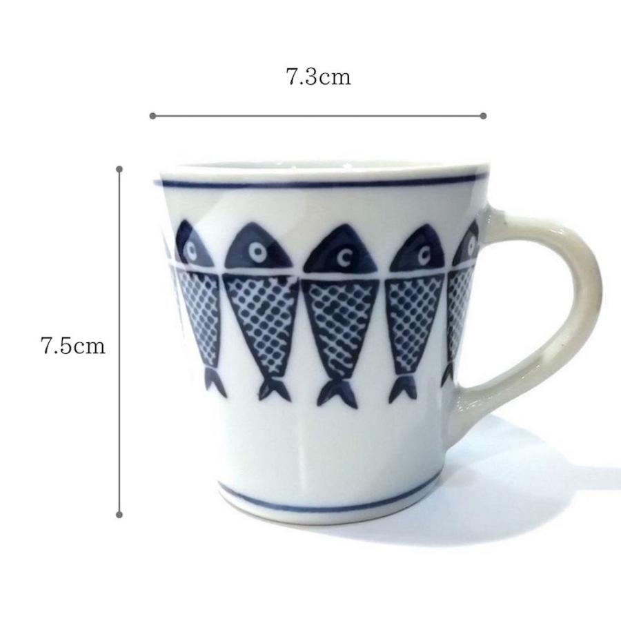 染付陶器 マグカップ コーヒーカップ 湯呑み 連魚 陶器 魚 和風 和柄