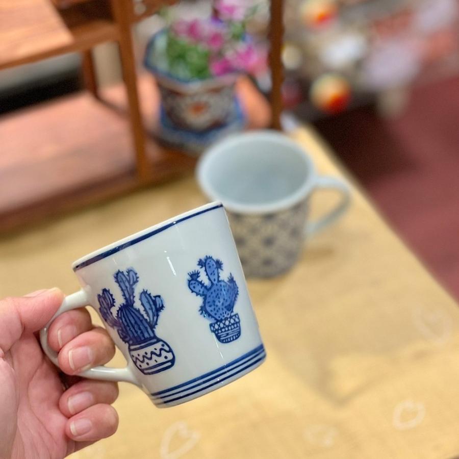 染付陶器 マグカップ コーヒーカップ 湯呑み サボテン 陶器 さぼてん