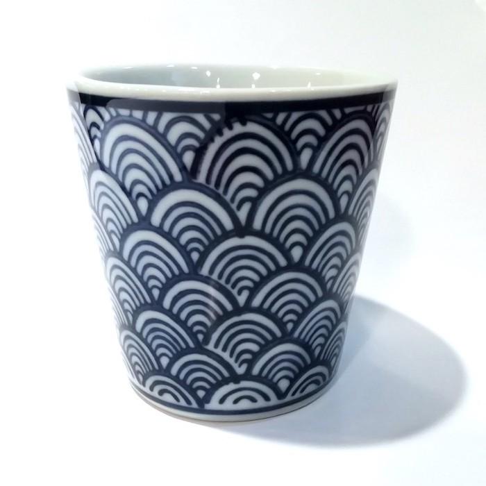 染付陶器 マグカップ コーヒーカップ 湯呑み 青海波 陶器 麻 麻模様