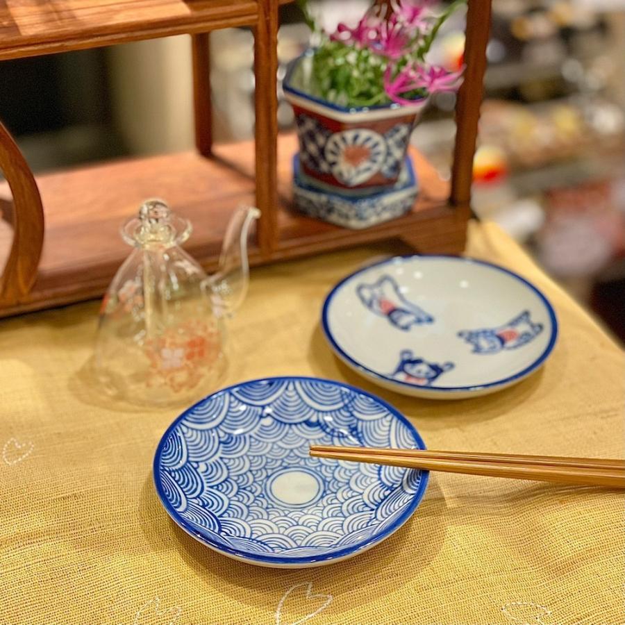 染付陶器 小皿 豆皿 ソーサー 醤油皿 しょう油皿 青海波 陶器 海 波柄