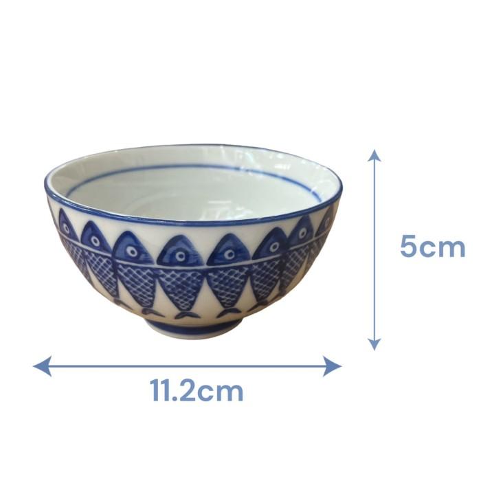 染付陶器 お茶碗 飯椀 連魚柄 シンプル ギフト 贈り物 母の日 父の日