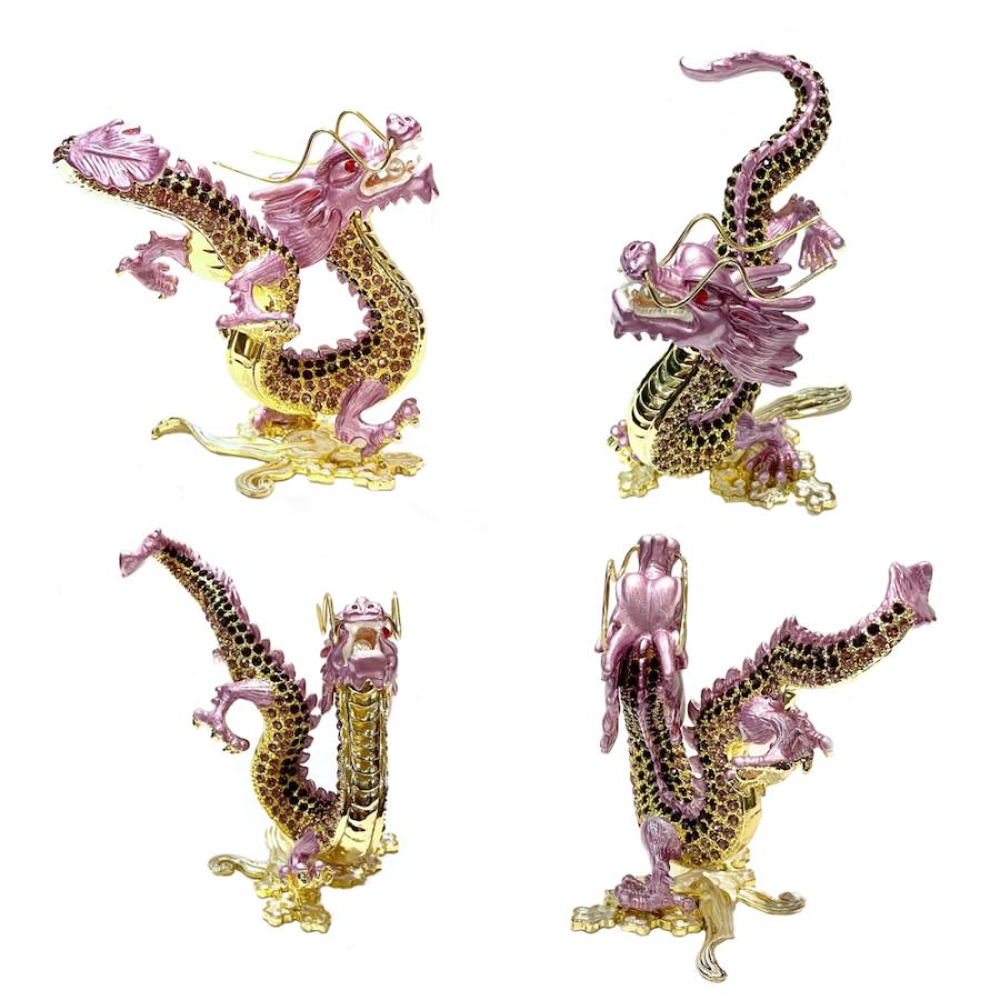 七宝焼　紫炎の龍　竜　ドラゴン　クリスタルラインストーン　パープル 龍のラインストーンオブジェ 201803Y1 ラインストーン エナメル
