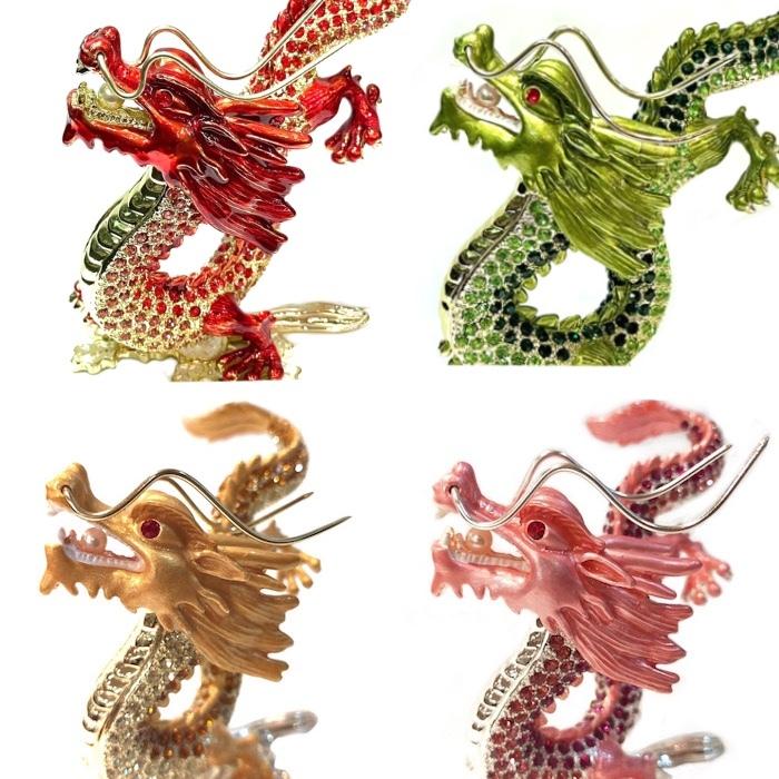赤龍 七宝焼き ラインストーン付き 金属製置物 6cm 辰 龍の置物 七宝焼き 青 ブルー 7.5cm 五本爪 玄関 風水インテリア 竜