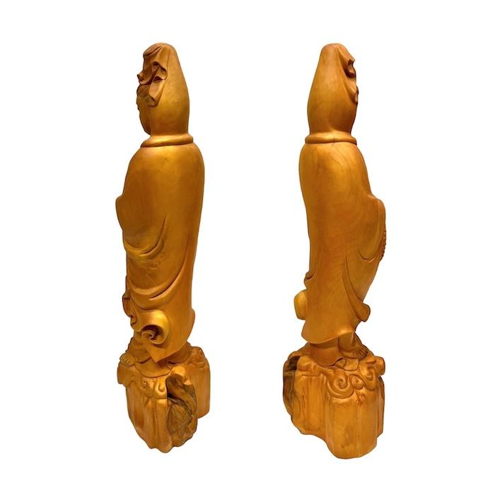 仏像 観世音菩薩 観音様 龍上観音 崖柏 無垢材 天然木 彫刻 精巧 
