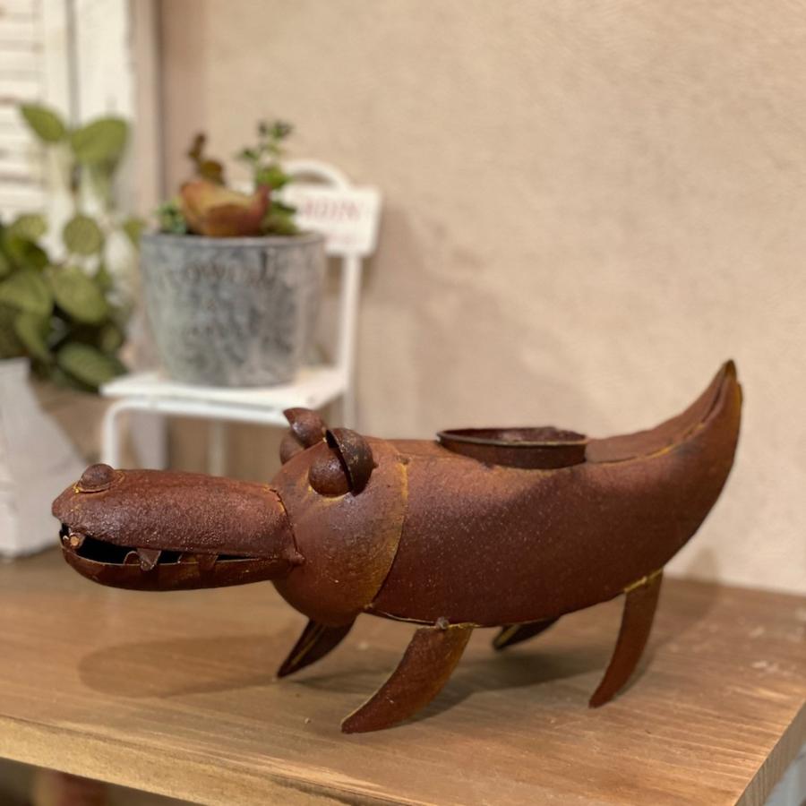 ブリキ クロコプランター 植木鉢 小物入れ ワニ クロコダイル 4843