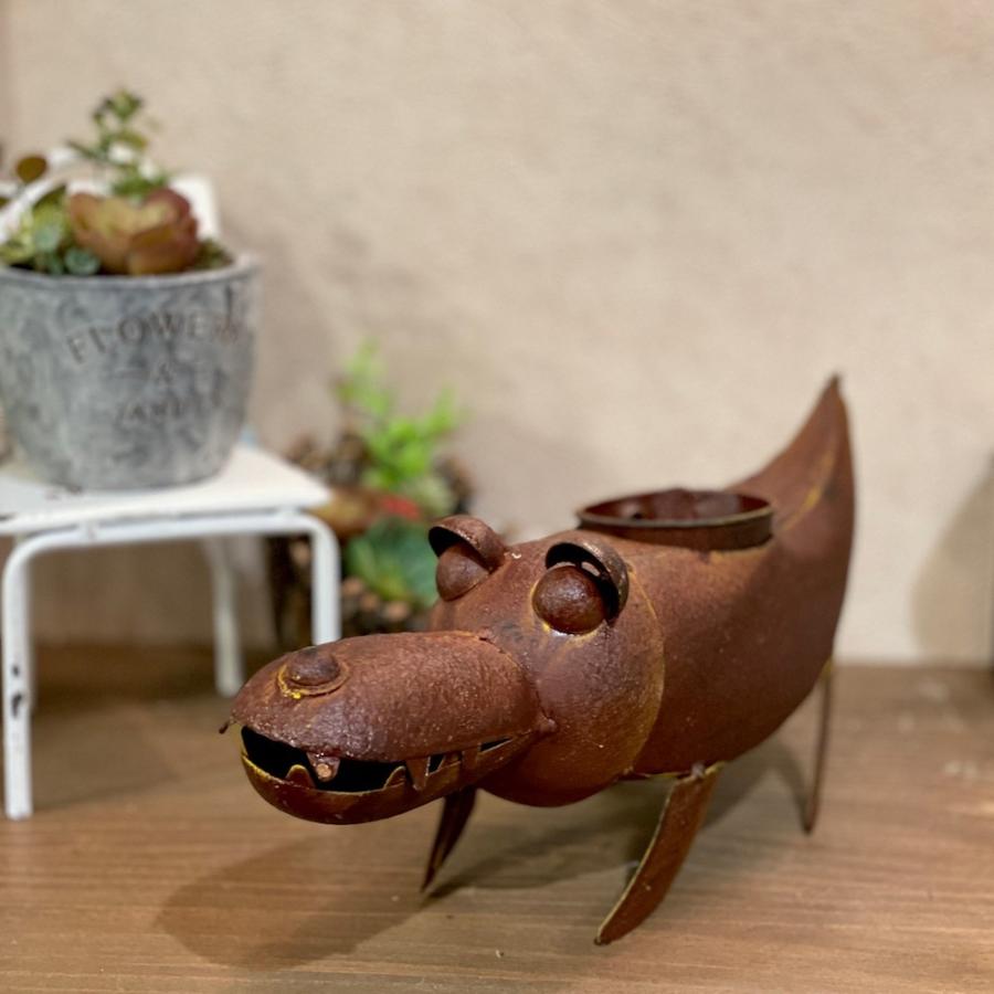ブリキ クロコプランター 植木鉢 小物入れ ワニ クロコダイル 4843