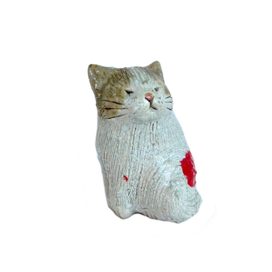 信楽焼 お座り猫 ミケ猫 ブチ 562-04 猫 ネコ かわいい 焼き物