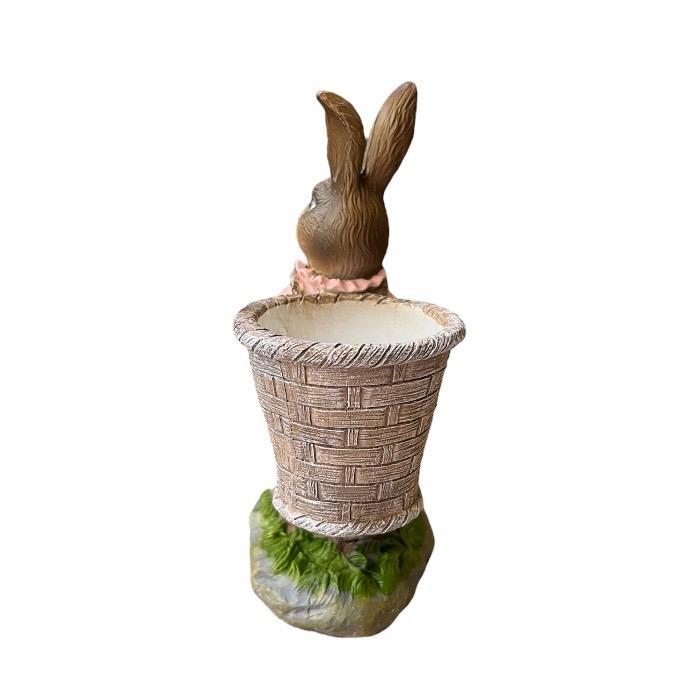うさぎのカゴ担ぎポット 兎 ウサギ フラワーポット 鉢 植木鉢 鉢底穴