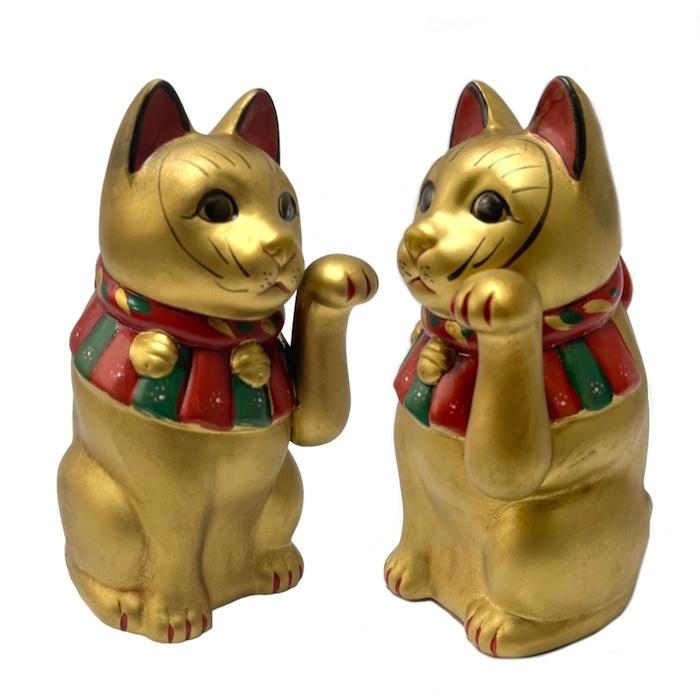 招き猫 瀬戸焼 古色大正猫 小 金 87108-579 陶器 オブジェ ギフト ネコ