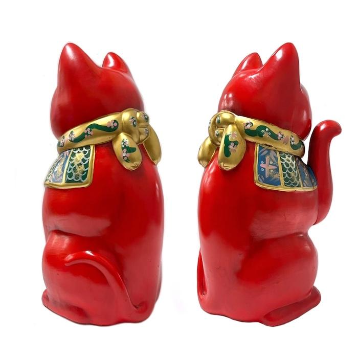 招き猫 瀬戸焼 古色大正猫 大 赤 87203-579 陶器 オブジェ ギフト ネコ