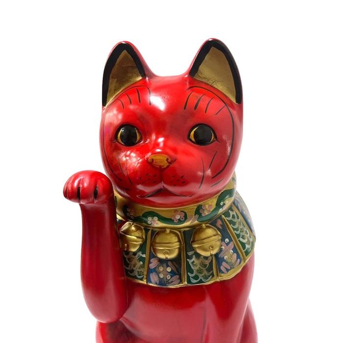 招き猫 瀬戸焼 古色大正猫 大 赤 87203-579 陶器 オブジェ ギフト ネコ