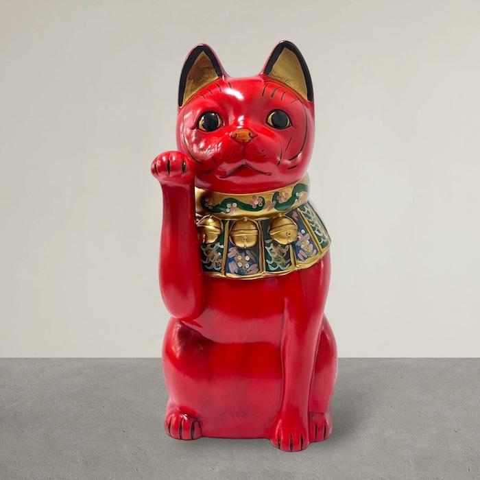 招き猫 瀬戸焼 古色大正猫 大 赤 87203-579 陶器 オブジェ ギフト ネコ