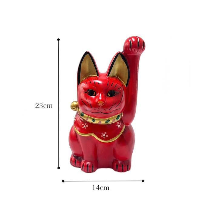 招き猫 瀬戸焼 古色三河猫手長 大 赤 87206-579 陶器 オブジェ ギフト