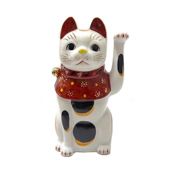 招き猫 瀬戸焼 赤絵ブチ猫 中 左 赤 87323-579 陶器 オブジェ 招き猫 瀬戸焼 赤絵ブチ猫 中 左 赤 87323-579 陶器 オブジェ