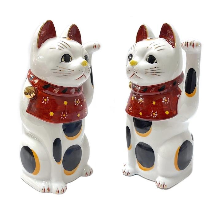 招き猫 瀬戸焼 赤絵ブチ猫 中 左 赤 87323-579 陶器 オブジェ 招き猫 瀬戸焼 赤絵ブチ猫 中 左 赤 87323-579 陶器 オブジェ