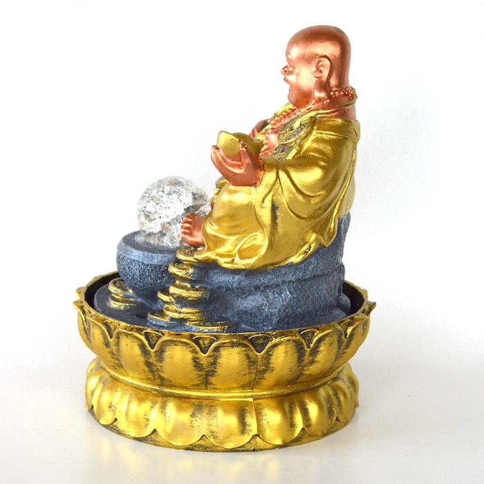 流水のオブジェ 縁起物 ブロンズ 布袋様 aq21049 置物 神仏 金運アップ