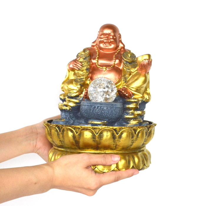 流水のオブジェ 縁起物 ブロンズ 布袋様 aq21049 置物 神仏 金運アップ