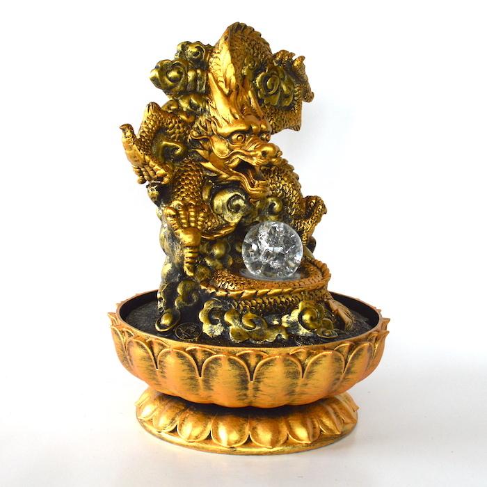 流水のオブジェ 縁起物 ゴールド aq21056 竜 龍 ドラゴン 金運アップ