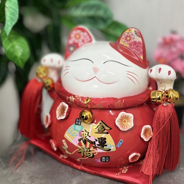 招き猫 金運来福 AU24015 赤 大願成就 招福 まねき猫 ねこ 金運 幸福