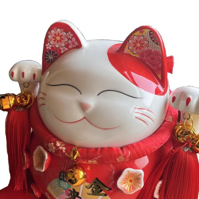 招き猫 金運来福 AU24015 赤 大願成就 招福 まねき猫 ねこ 金運 幸福