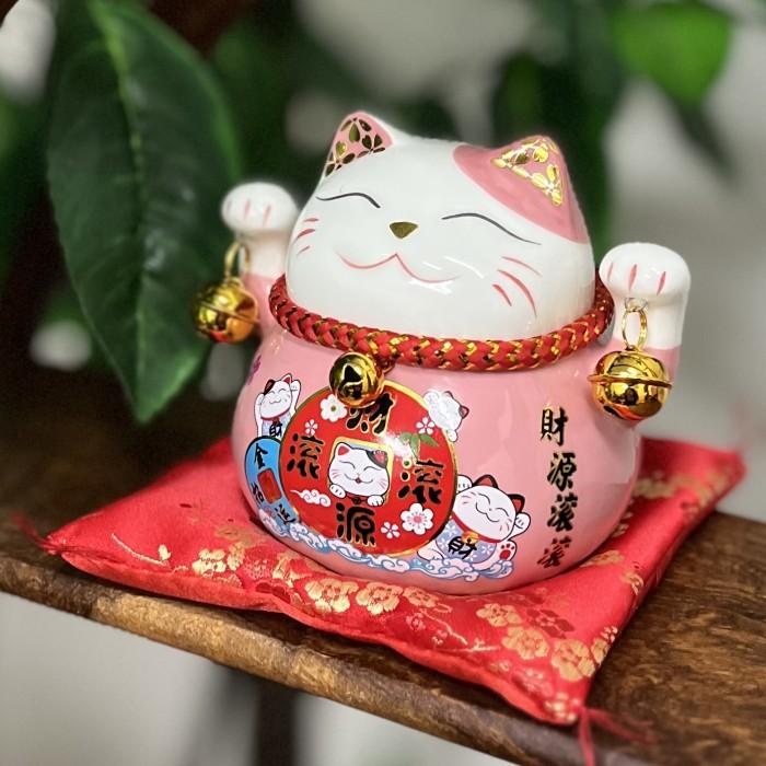 招き猫 財源流流 福気満満 AU24025 赤 ピンク 黄色 大願成就 招福