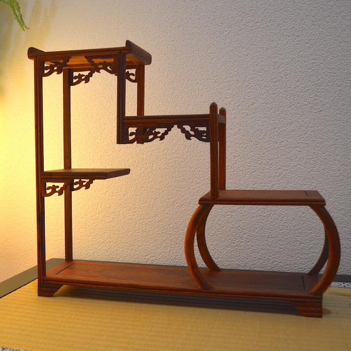 珍品棚 飾り棚 格子太鼓型 小棚 木製 シェルフ 収納ラック 茶器 花器