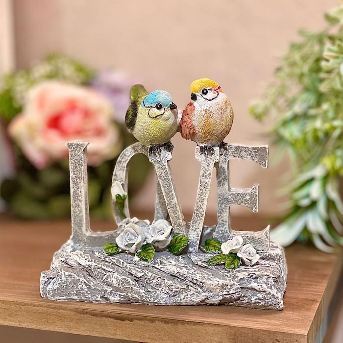 ことりのガーデンオブジェ 小鳥 LOVE ラブ カラフル かわいい