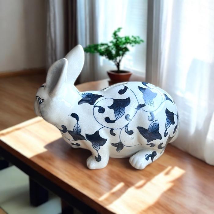 手描き陶器 貯金箱 うさぎ 大 赤絵 兎 ウサギ 上品 シンプル 高級感