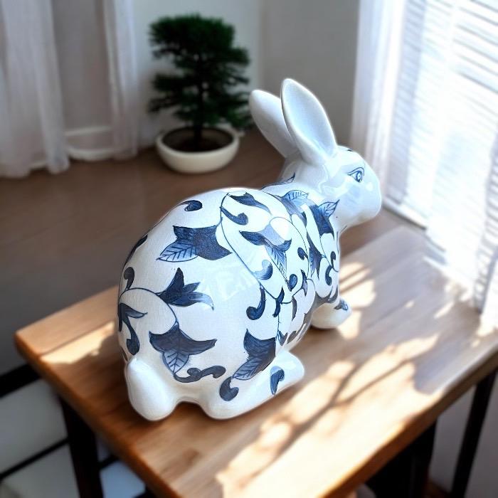 手描き陶器 貯金箱 うさぎ 大 赤絵 兎 ウサギ 上品 シンプル 高級感