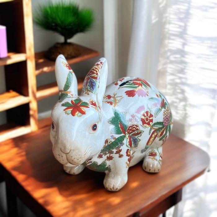 手描き陶器 オブジェ 貯金箱 うさぎ 赤絵 兎 ウサギ 上品 シンプル